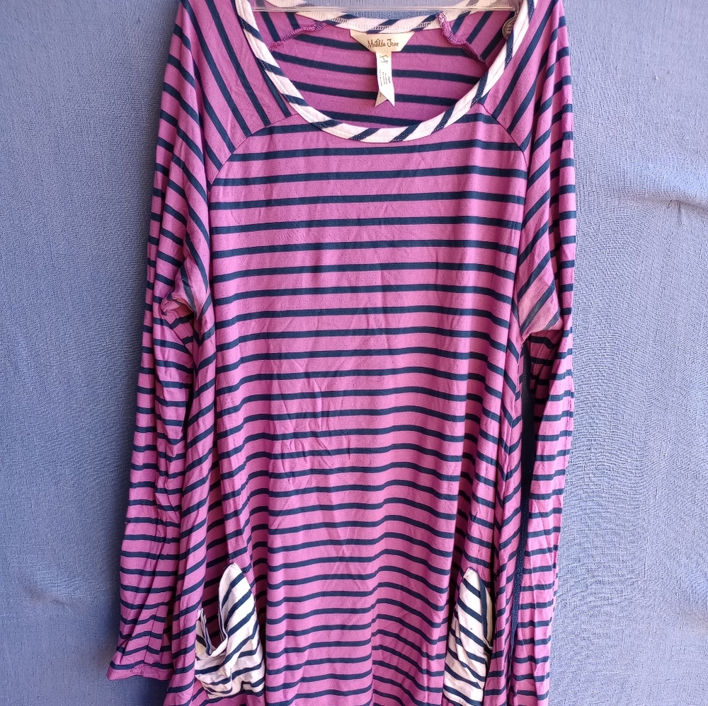 Matilda Jane Women's Size Small S Purple Striped Blouse with pockets